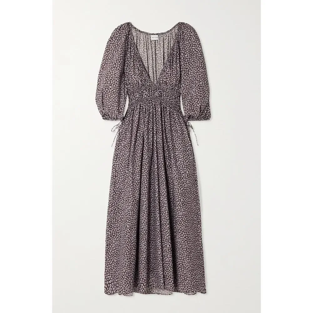 Matteau NWT Shirred Floral-Print Organic Cotton-Poplin Maxi Dress 10 AU 6 US - Picture 2 of 9